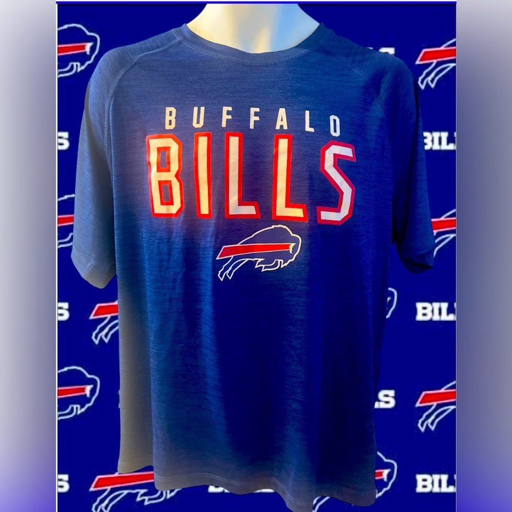 Buffalo Bills Mafia Men's Large Performance Dri-Wick Royal Blue Logo Shirt EUC